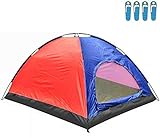 hyu Tienda de Campaña para 4 Personas Impermeable Acampar Camping Carpa Tipo IGLU Azul-Rojo