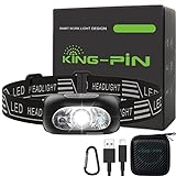 King-Pin Linterna Frontal LED USB Recargable Linterna de Cabeza Impermeable Ligero Mini Linterna Frontal 7 Modos para Correr Acampar Camping Pesca Senderismo