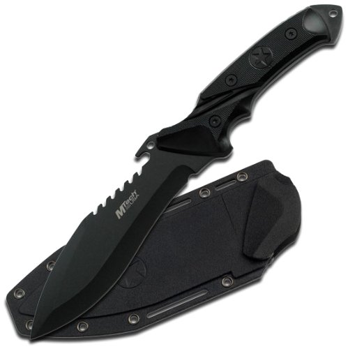 MTech USA MT-20-12 Fixed Blade Hunting Knife, Black Bowie Style Blade, Black Rubber Handle, 10-Inch Overall 7