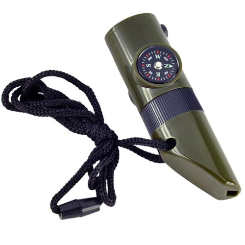 SODIAL(R) 7 in 1 Military Style Emergency Whistle Survival Kit Compass Thermometer LED 3