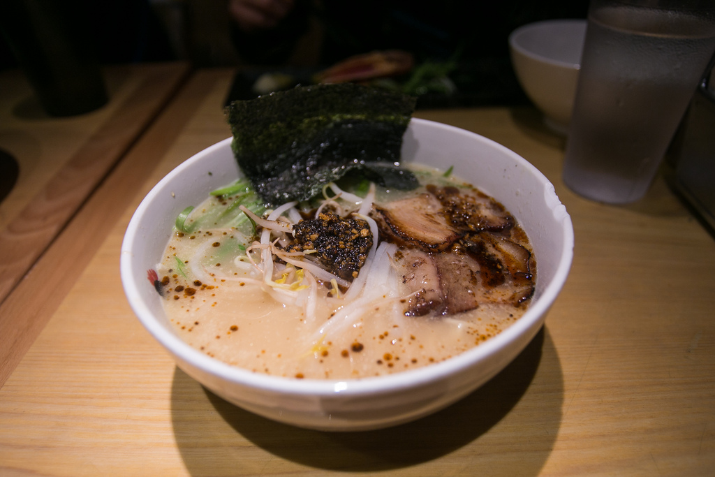Totto Spicy Ramen - Original Rayu, Spicy Sesame Oil, Topped with scallion, bean sprouts, and nori